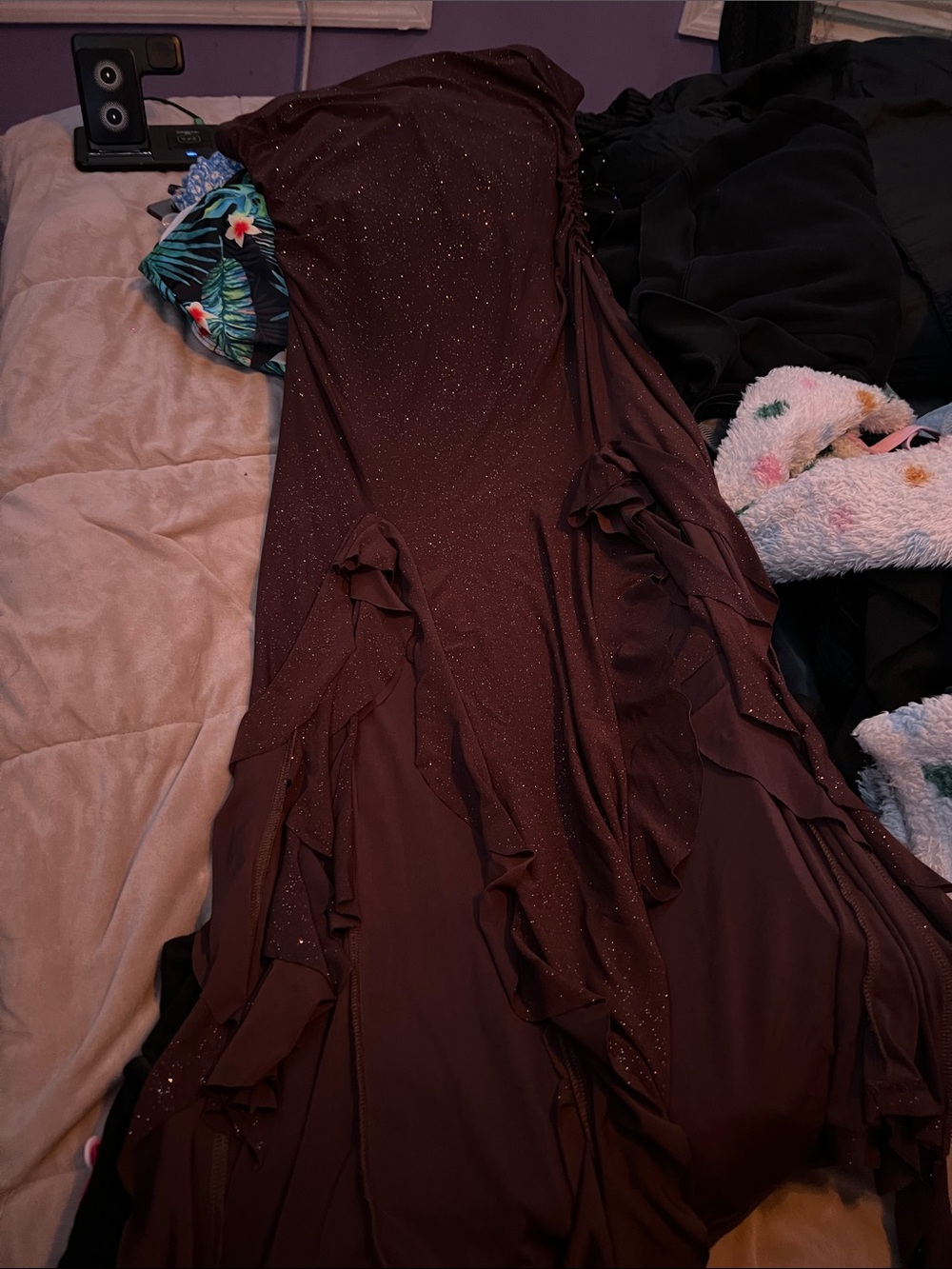 Women's Sparkle Ruffle Evening Dress - Brown